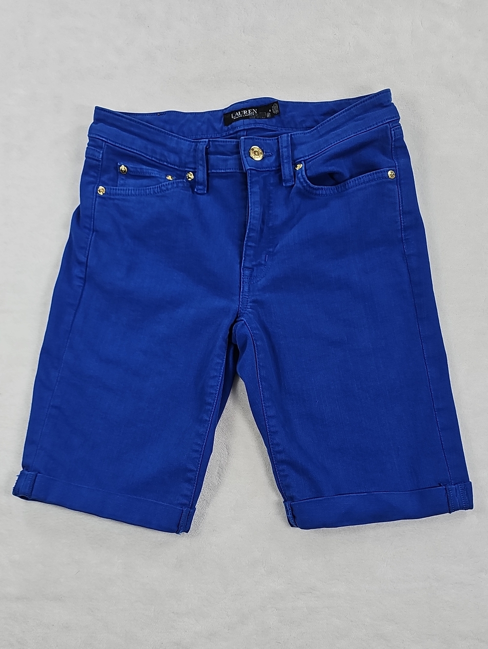 Lauren Ralph Lauren Womens Blue Bermuda Denim‎ Shorts Cuffed Size 4 Cobalt